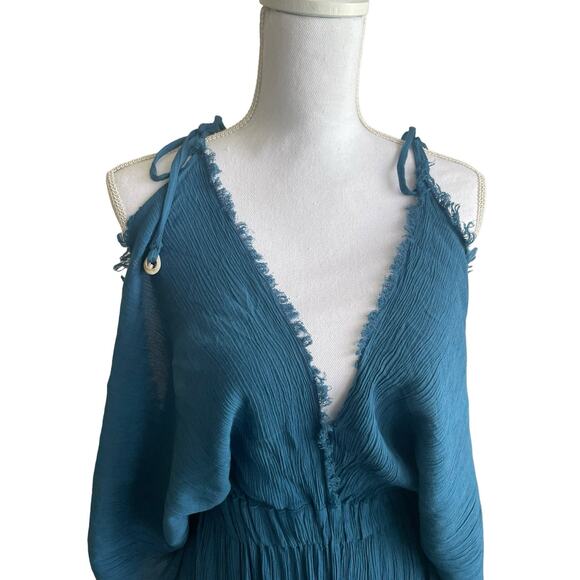 Boutique Women Maxi Viscose Dress M Teal Boho Chic Gauzy Beach Resort Cruisewear - Picture 13 of 13